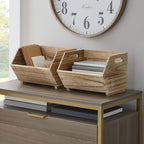 AVERO™ 2-Piece Set Natural Wood Stacking Open Front Decorative Storage Bins, 11 in x 16.5 in x 10 in - AVERO™