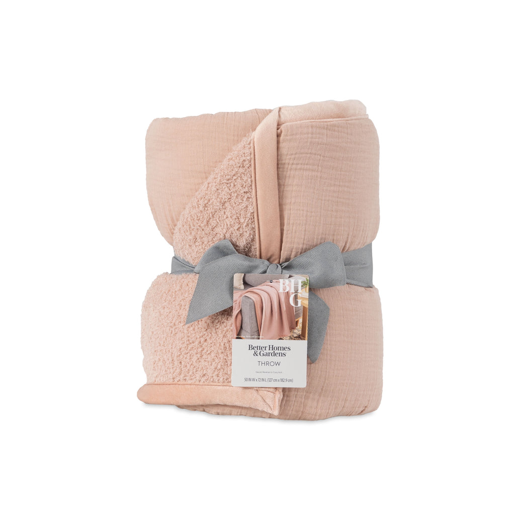 AVERO™ Throw Blanket, Reversible Gauze and Cozy Knit, 50 in x 72 in, Antique Blush - AVERO™
