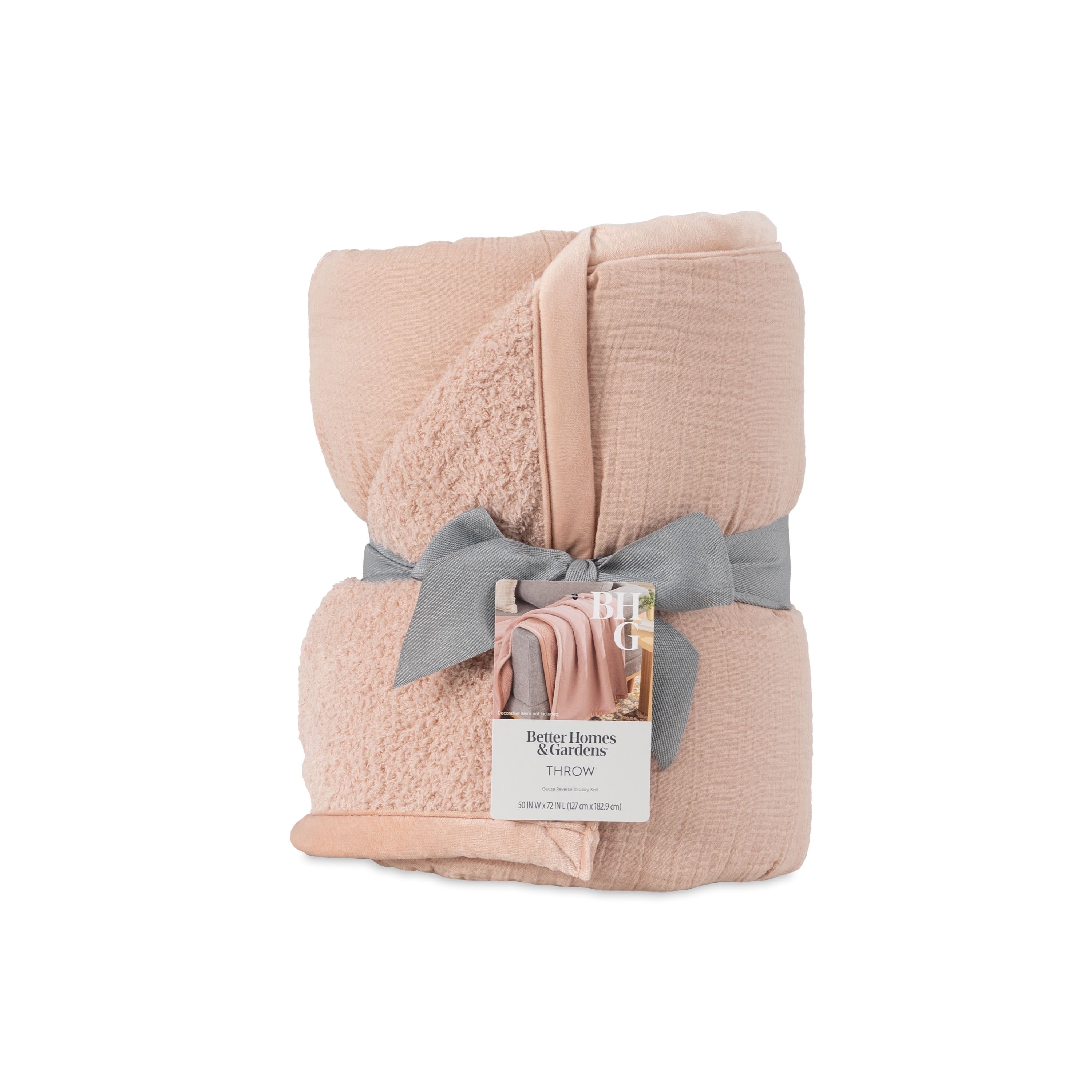 AVERO™ Throw Blanket, Reversible Gauze and Cozy Knit, 50 in x 72 in, Antique Blush - AVERO™