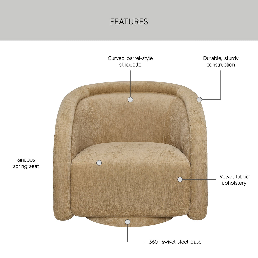 AVERO™ Sienna Swivel Accent Chair, Caramel Velvet Fabric - AVERO™