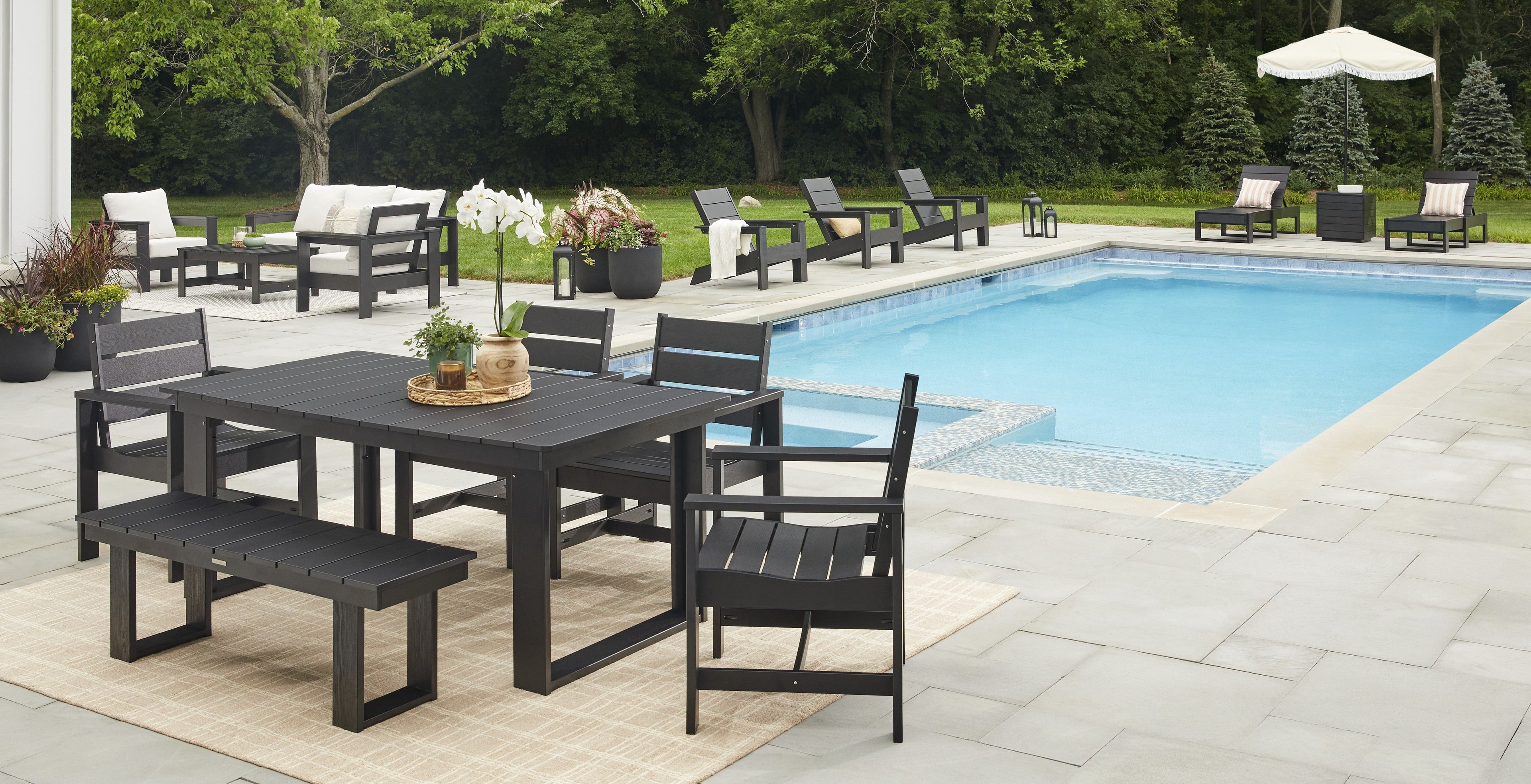 AVERO™ Ezra Black Outdoor Dining Bench, HDPE Material - AVERO™
