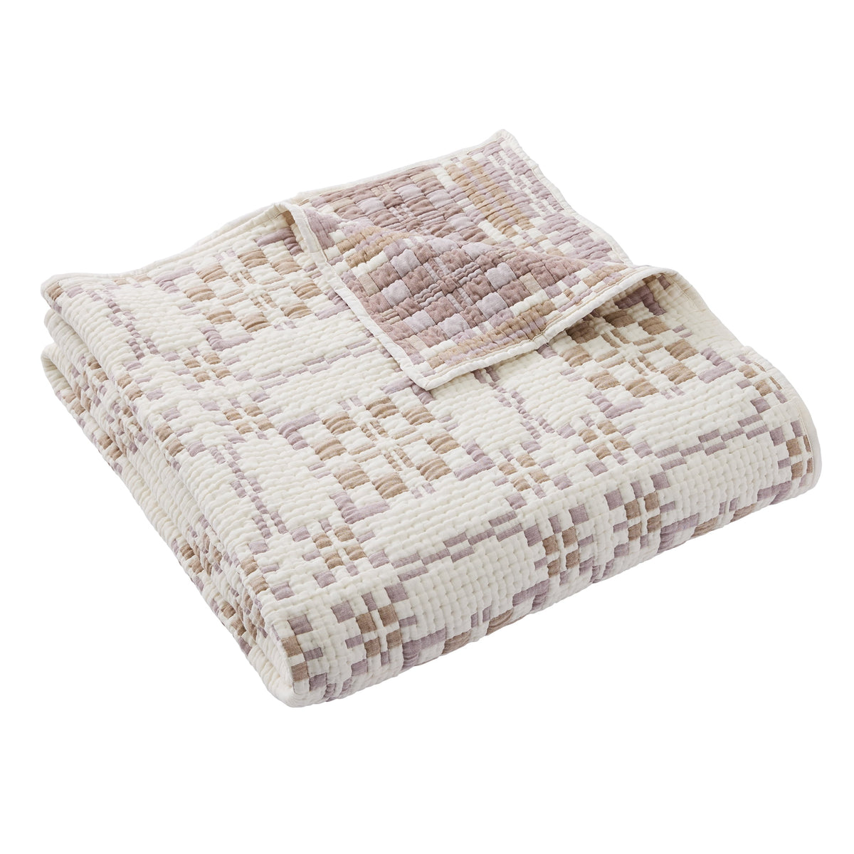 AVERO™ Ivory Modern Mosaic Cotton Matelasse Reversible Quilt, King - AVERO™