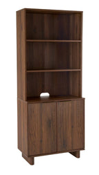 AVERO™ Lillian Fluted Bookcase with Doors and Storage, Walnut Finish - AVERO™