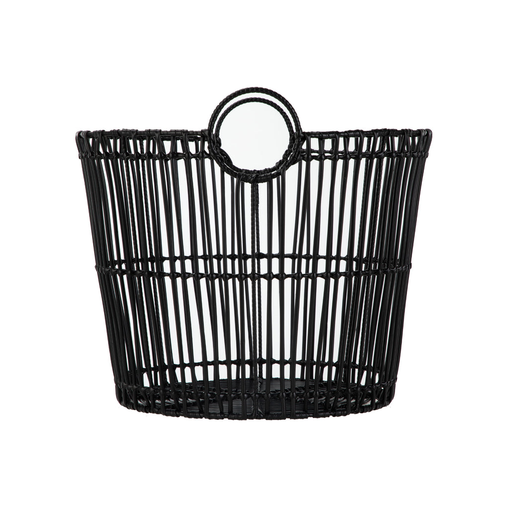 AVERO™ Large Black Poly Rattan Storage Baskets with Handles, Set of 2 - AVERO™