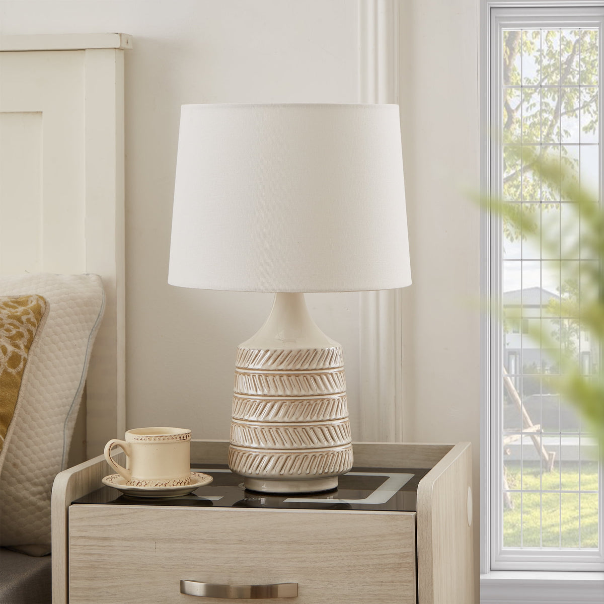 AVERO™ 17 in Reactive Glaze Ceramic Table Lamp with White Fabric Shade - AVERO™
