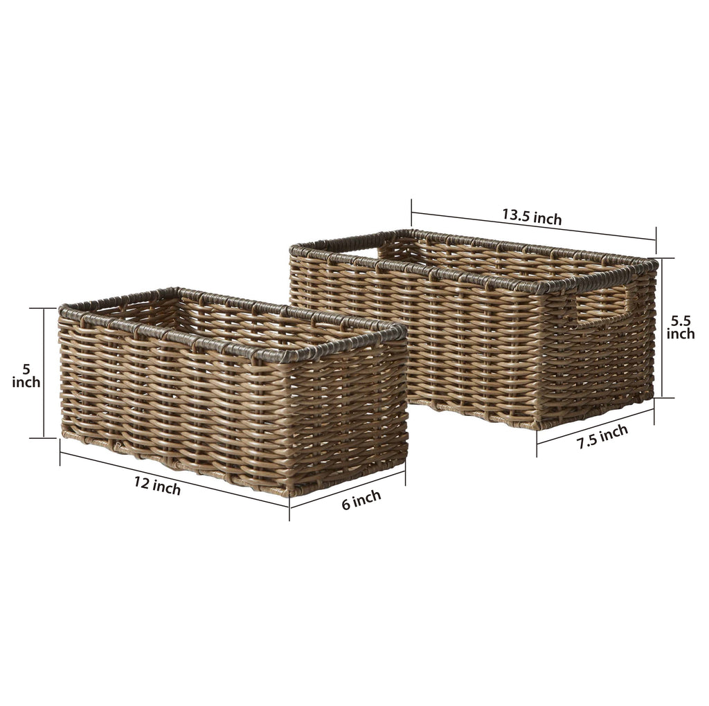 AVERO™ 2-Piece Poly Rattan Decorative Storage Basket Set, 13.5 in x 7.5 in x 5.5 in - AVERO™