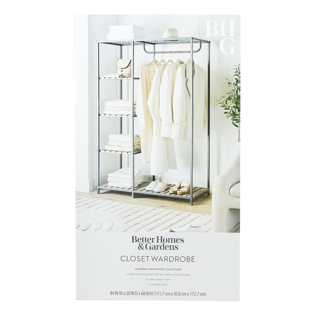 AVERO™ Farmhouse Style Gray Wood and Metal Clothes Rack with Garment Rod - AVERO™
