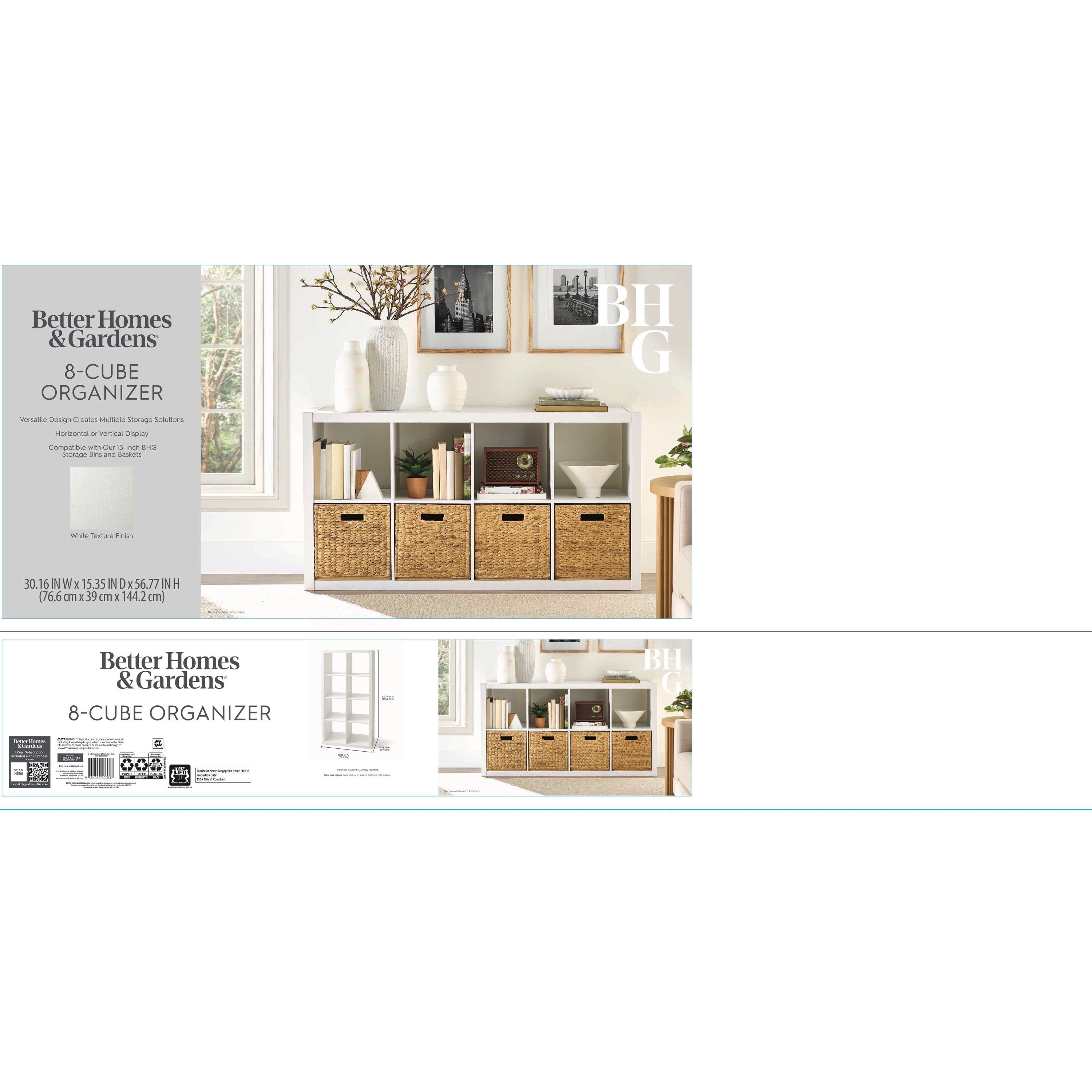 AVERO™ 8 Cube Storage Organizer, Textured White - AVERO™