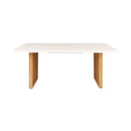 AVERO™ Vista Steel Metal Top Outdoor Dining Table, Cream Stone Metal Top with Teak Legs - AVERO™