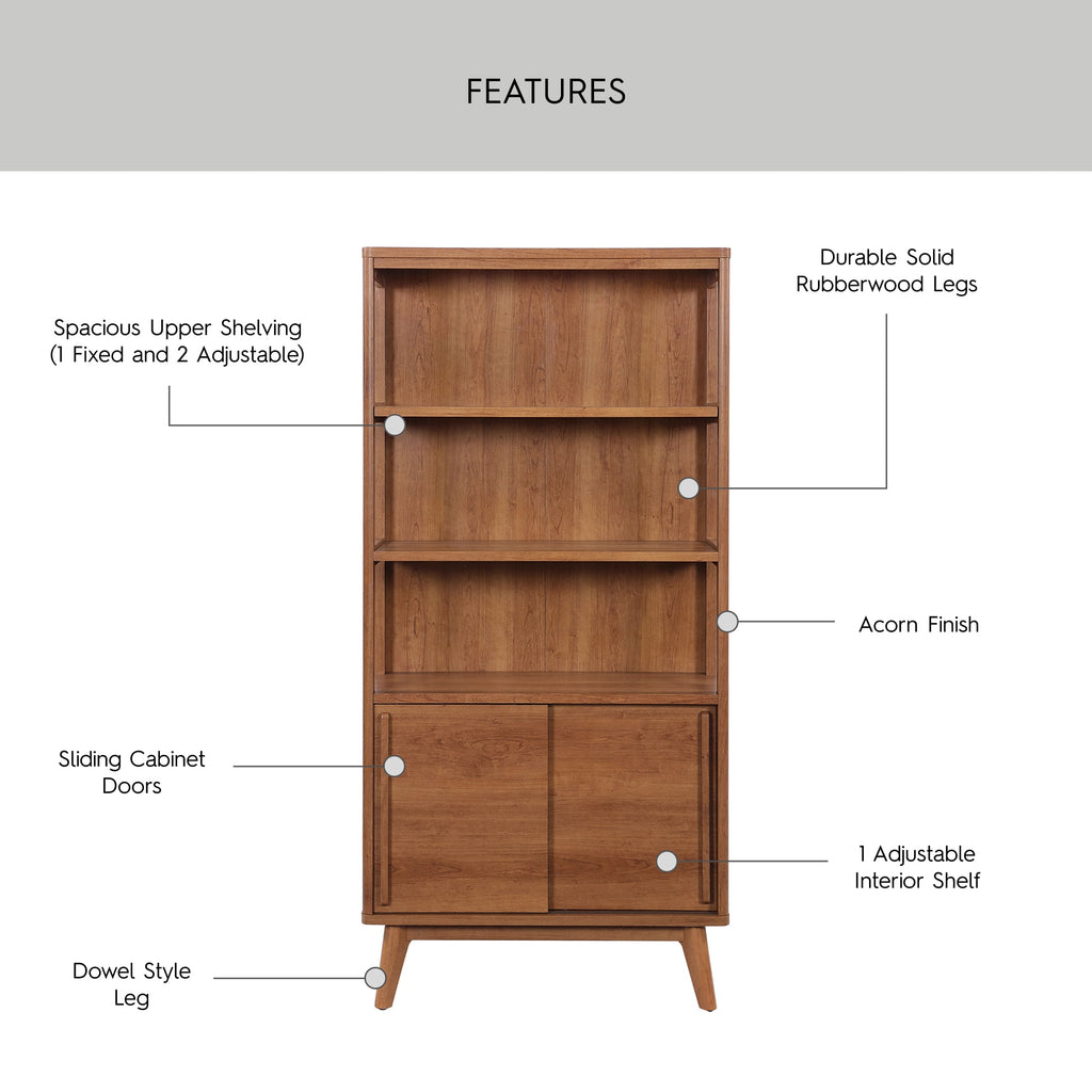 AVERO™ Greyson Bookcase, Acorn Finish - AVERO™