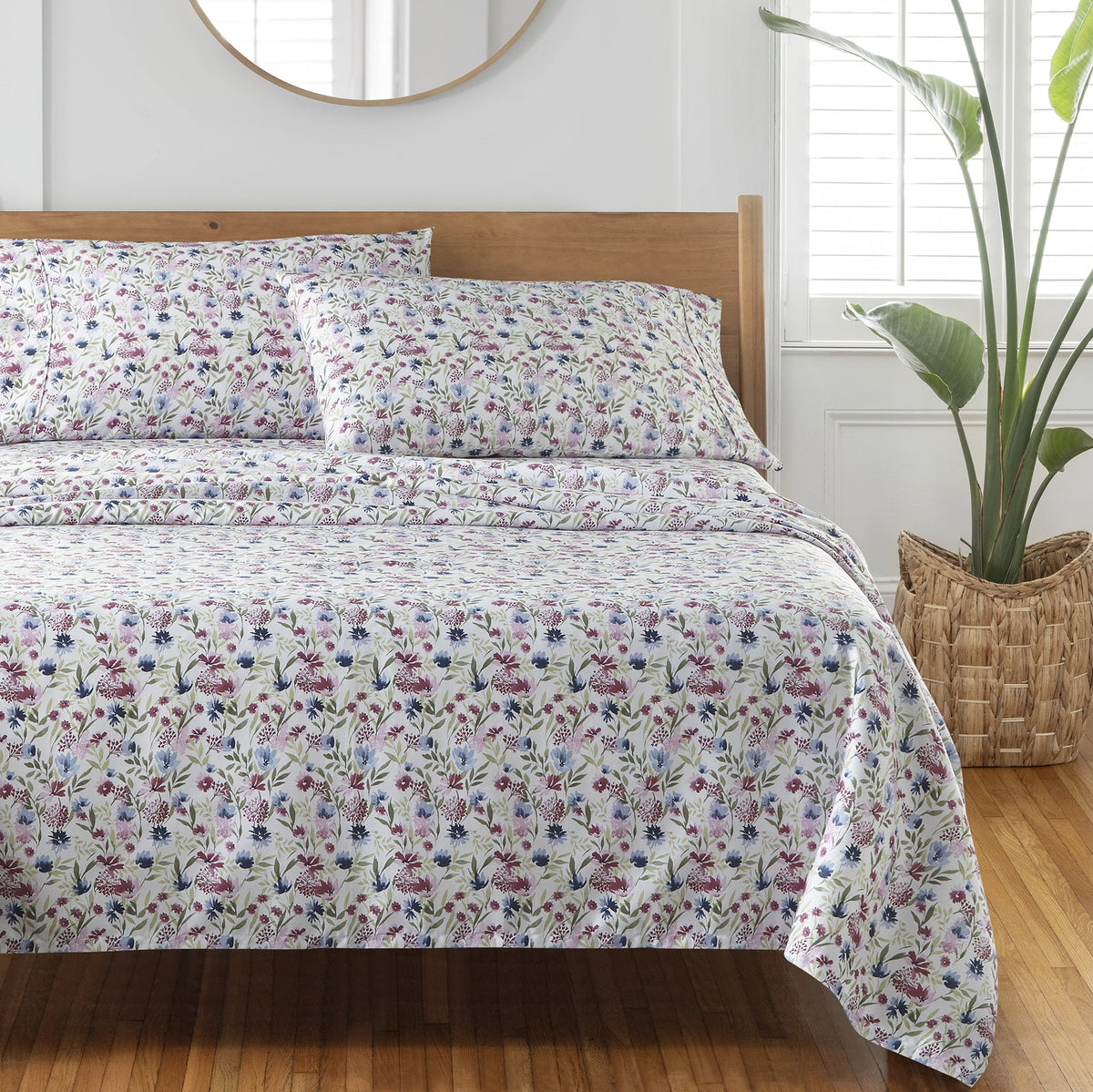 AVERO™ 4-Piece 300 Thread Count Bashful Blooms Cool Cotton Sateen Bed Sheet Set, Queen - Deep Pocket - AVERO™