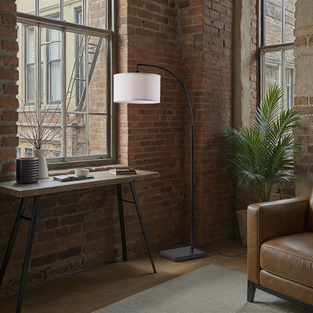AVERO™ Michelle 71-Inch Metal Arc Floor Lamp with White Fabric Shade and 3-Way Switch - AVERO™