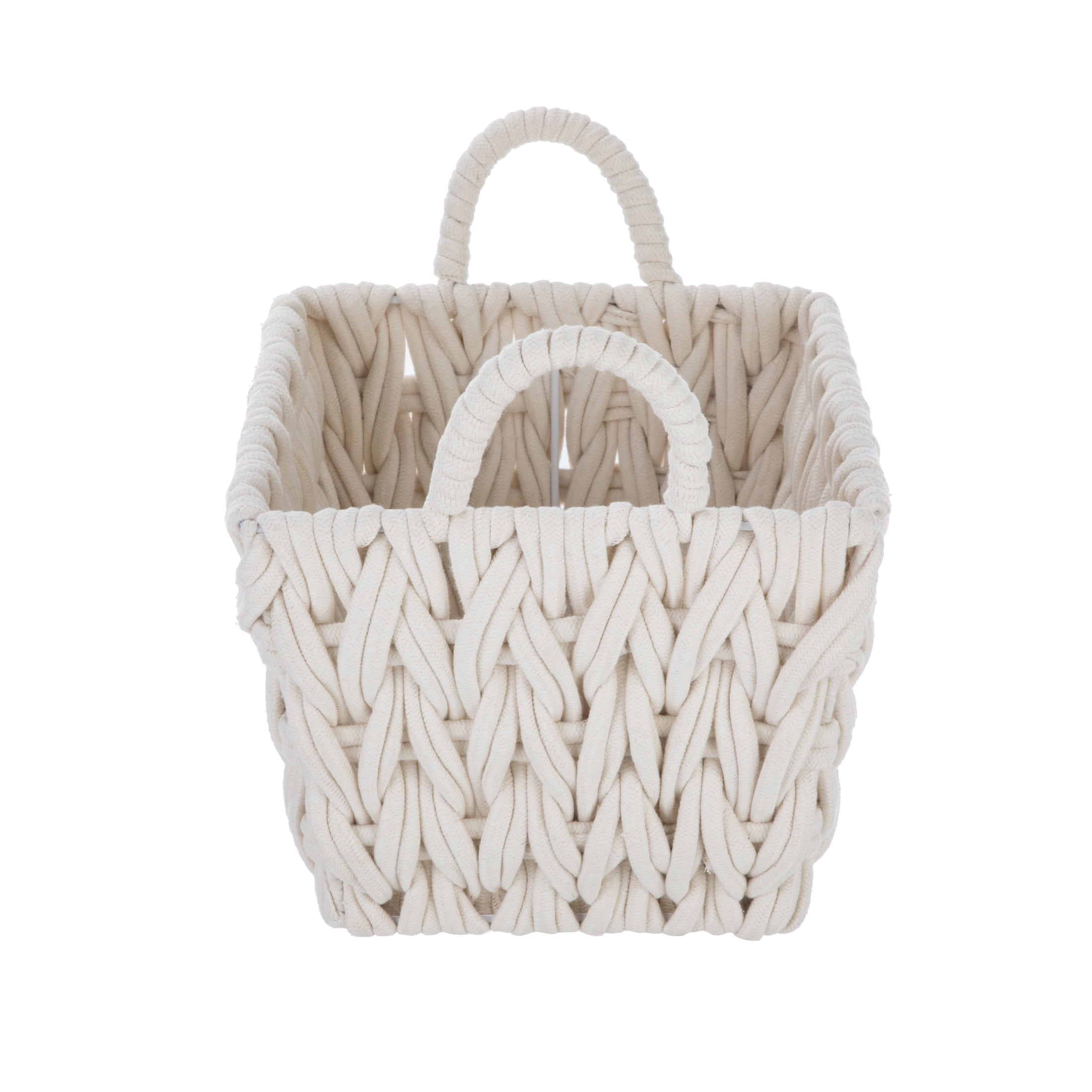 AVERO™ (2 pack) Medium White Woven Rope Decorative Storage Basket with Handles, 14.3 in x 11 in x 9 in - AVERO™