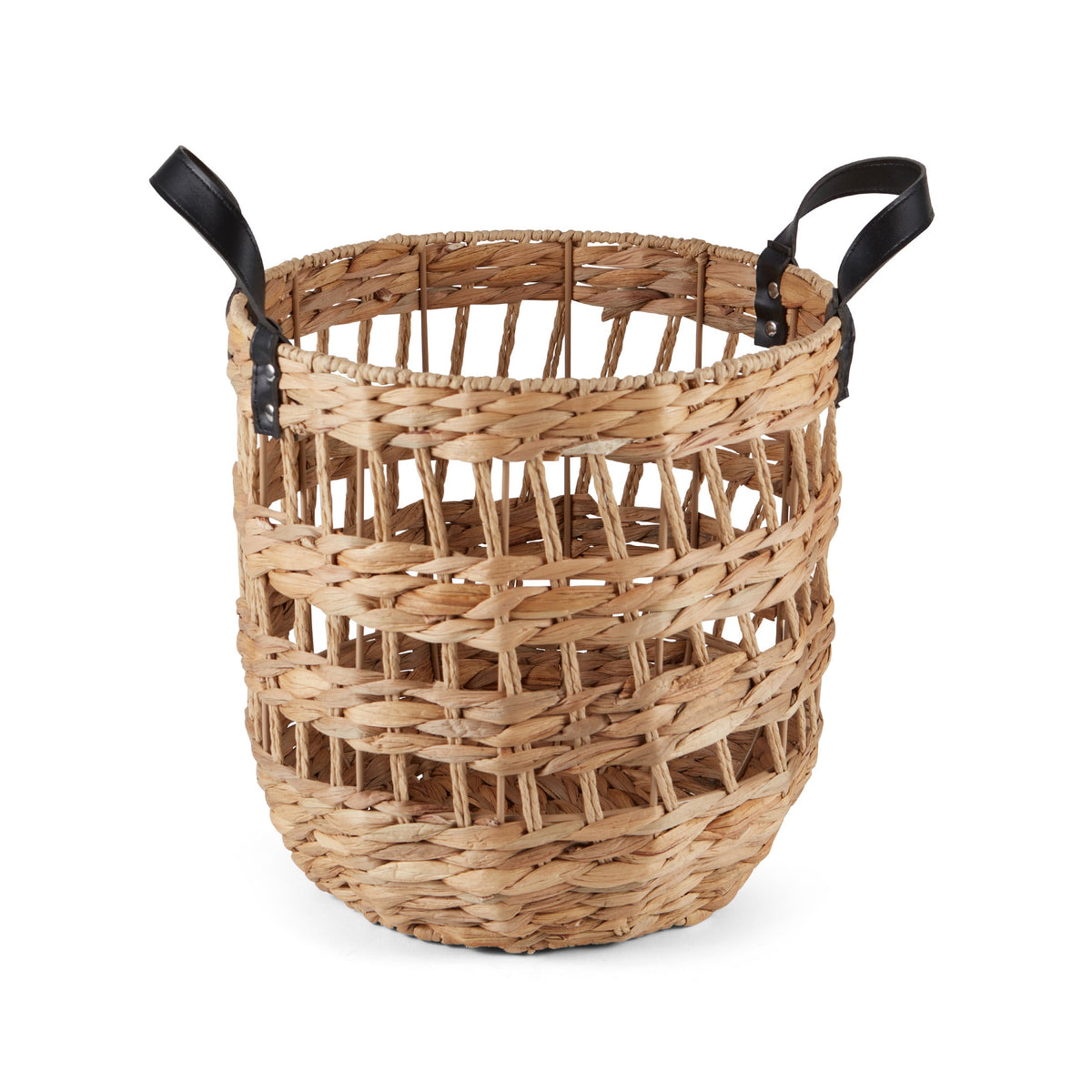 AVERO™ 2-Pack Round Decorative Storage Baskets with Faux Leather Handles, Natural, 14.5 in x 16.5 in - AVERO™