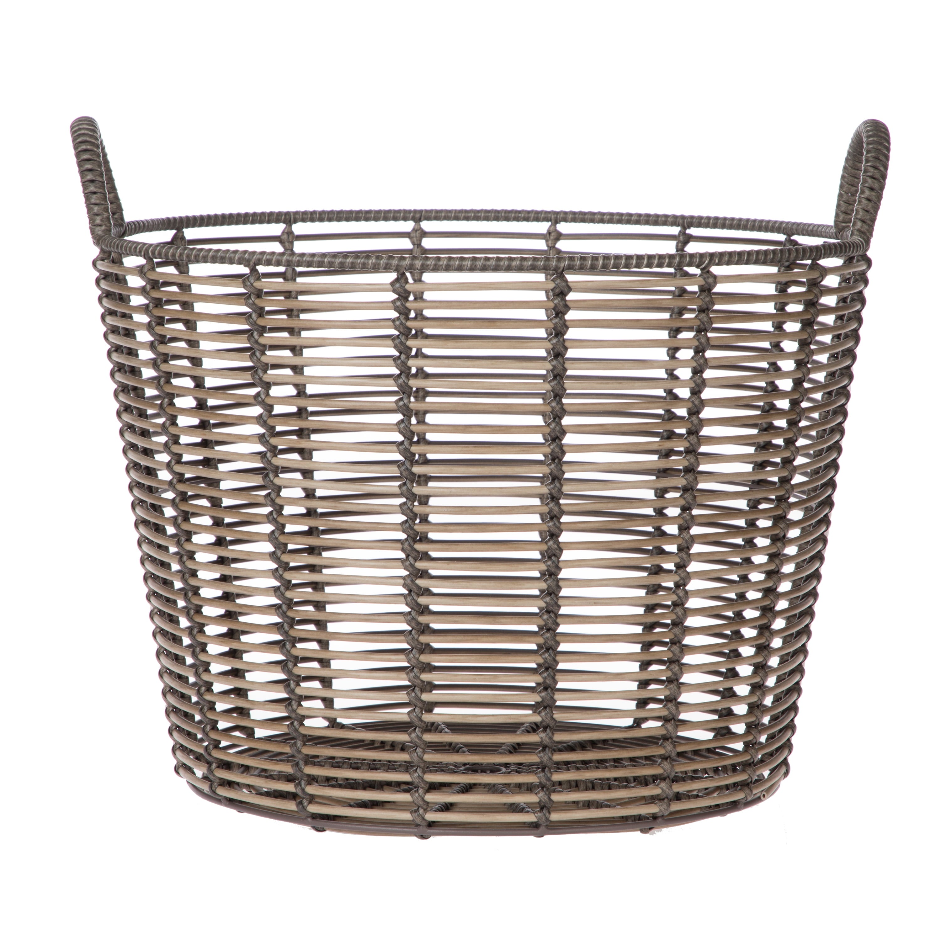 AVERO™ Round Poly Rattan Decorative Storage Basket with Handles, 18.7 in x 16.14 in - AVERO™