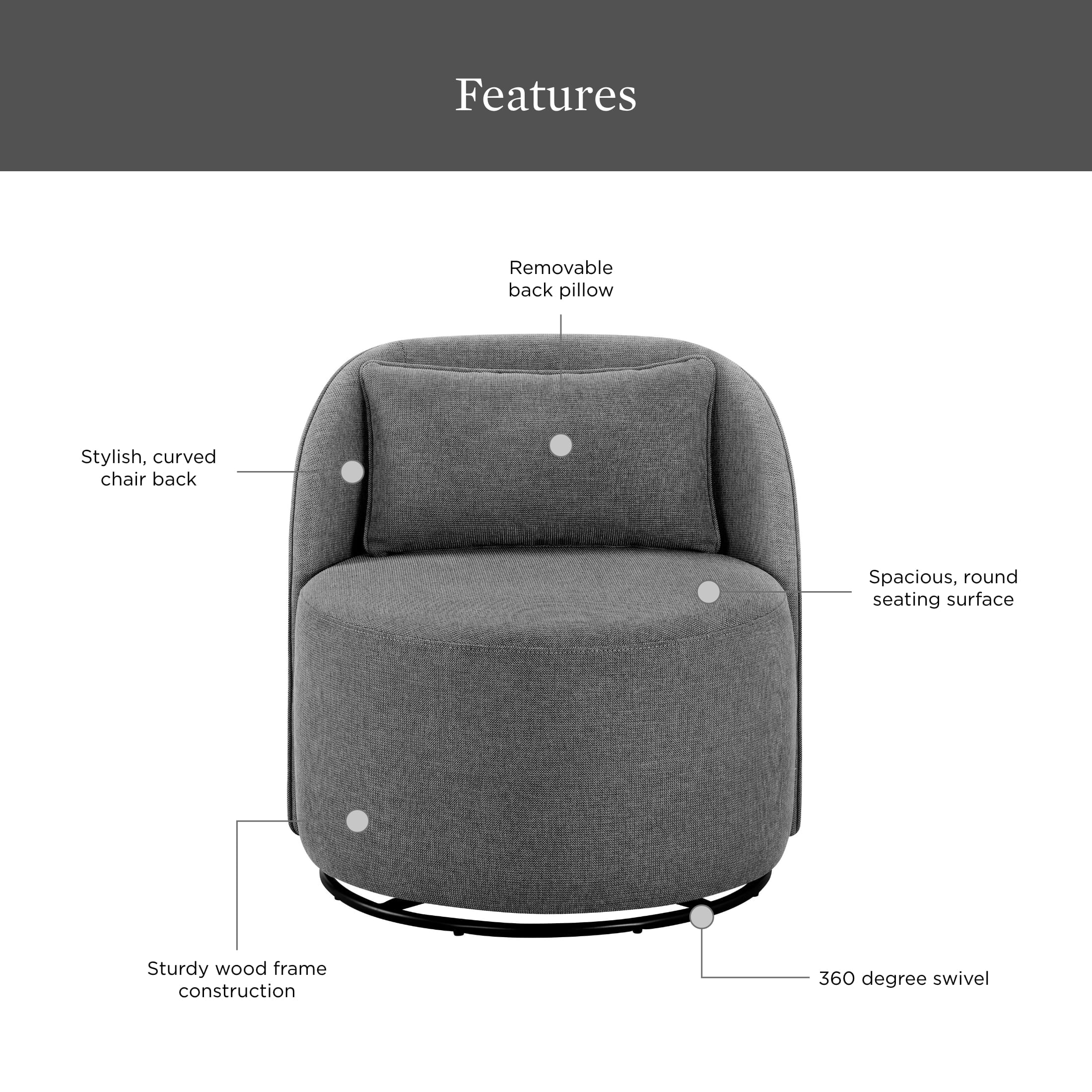 AVERO™ Juliet Modern Arch Swivel Accent Chair, Gray - AVERO™