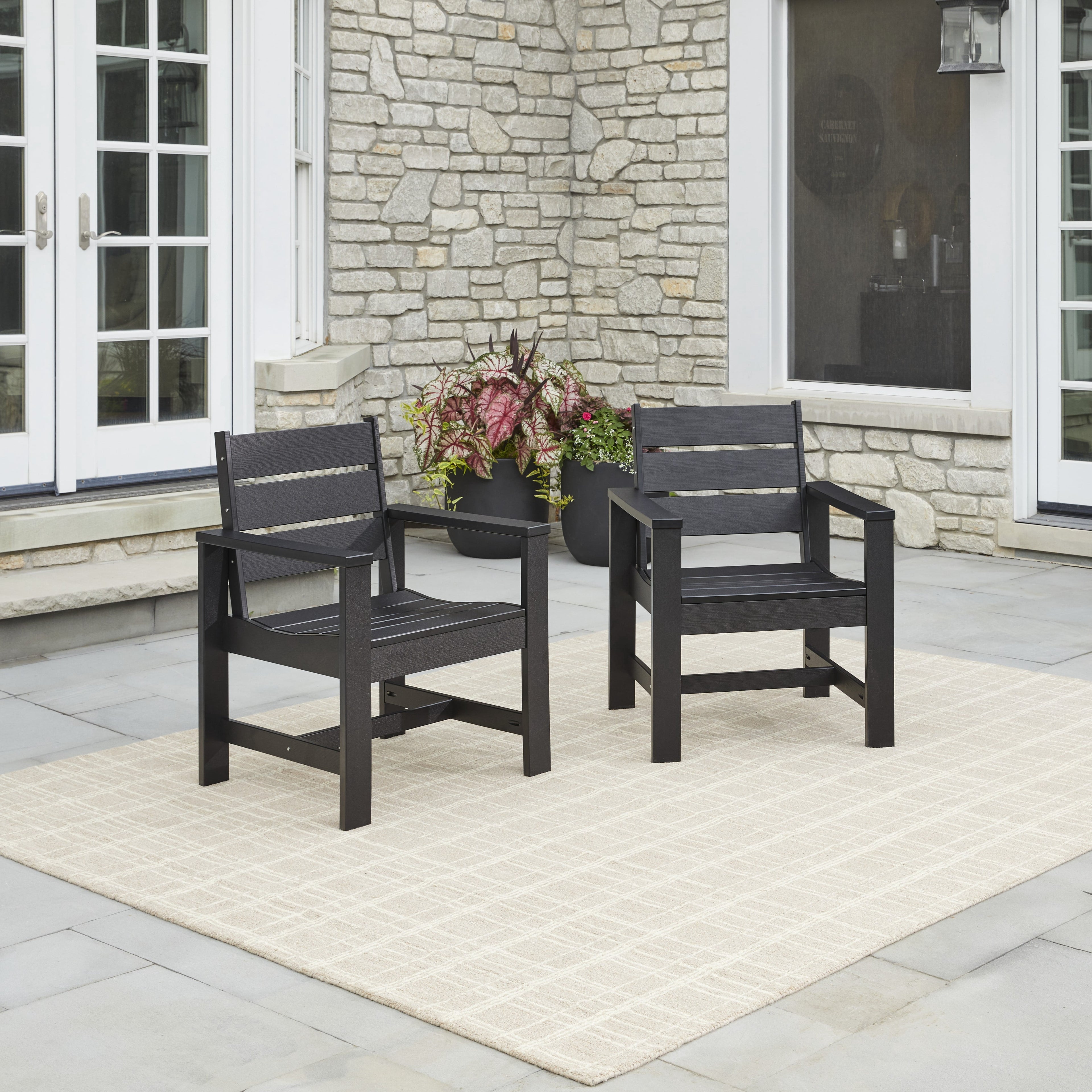 AVERO™ Ezra 6-Piece Outdoor HDPE Dining Set with Bench, Black - AVERO™