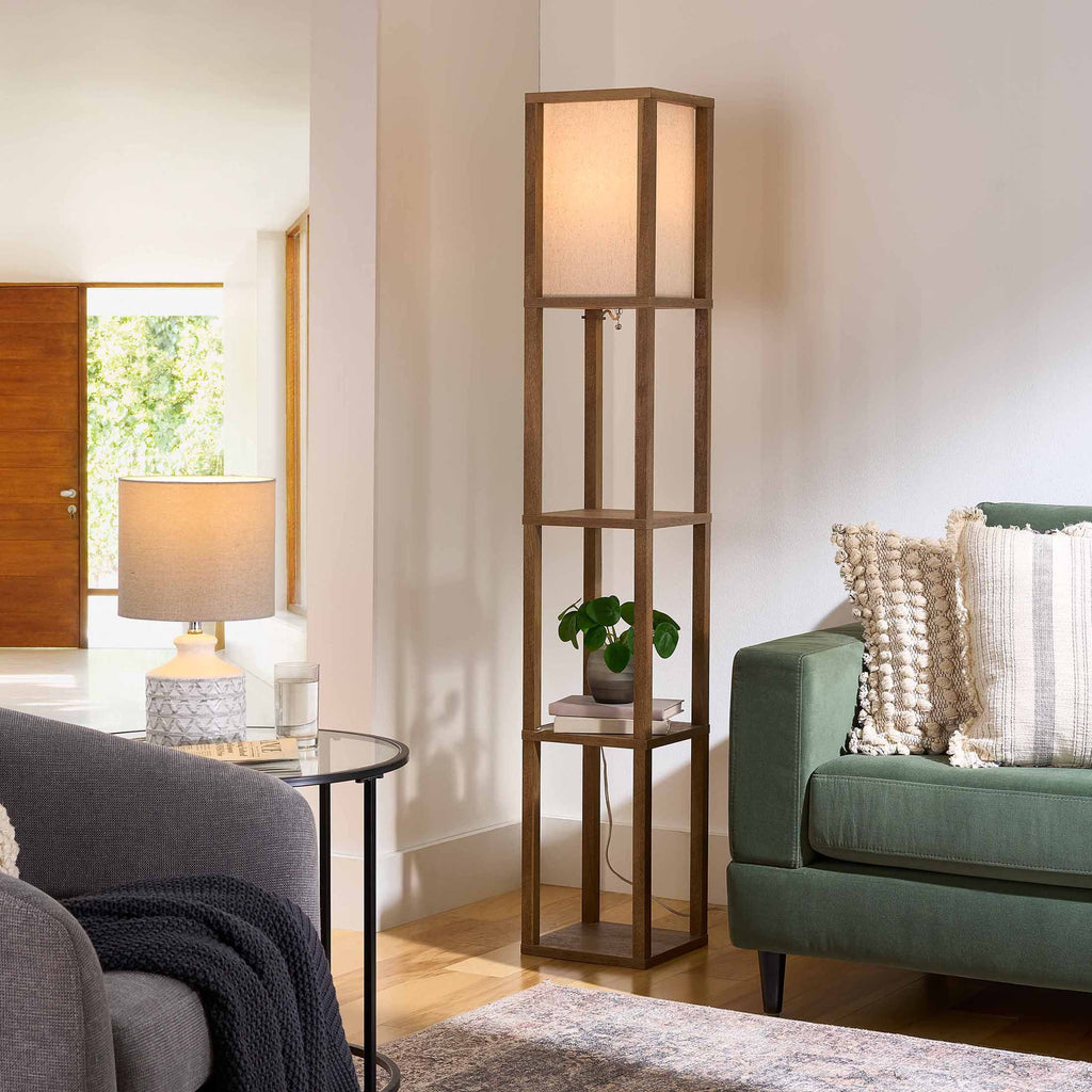 AVERO™ 62.25" Modern Pull Chain Weathered Floor Lamp with Natural Square Shade - AVERO™