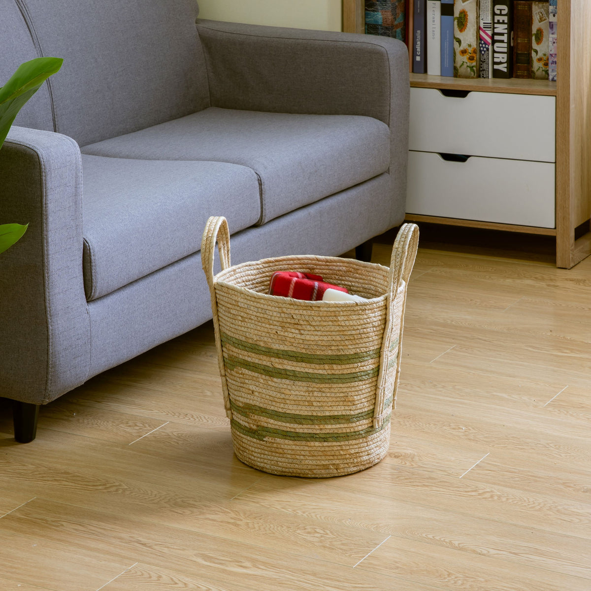 AVERO™ Natural Maize Colored Stripe Basket, Green, Large - AVERO™
