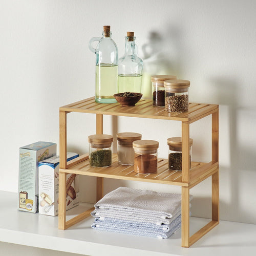 AVERO™ (2 Pack) Better Homes Gardens Bamboo Stackable Shelf Natural Bamboo Color Easy Assemble 16 x 10 x 1.18in - AVERO™