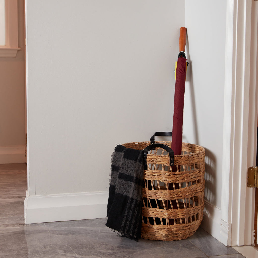 AVERO™ 2-Pack Round Decorative Storage Baskets with Faux Leather Handles, Natural, 14.5 in x 16.5 in - AVERO™