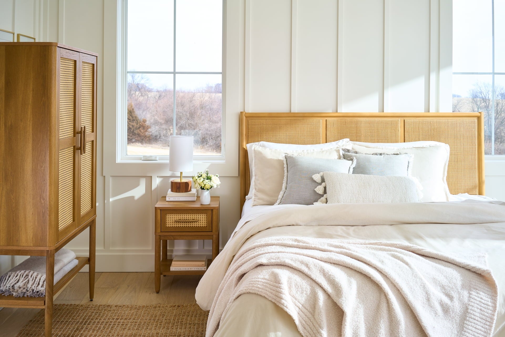 AVERO™ Springwood Caning Storage Accent Cabinet, Light Honey Finish - AVERO™