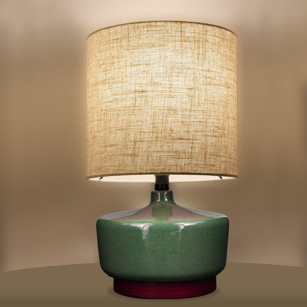 AVERO™ 17 in Mid-Century Green Ceramic Table Lamp with Wood Base - AVERO™