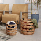 AVERO™ 2-Pack Round Decorative Storage Baskets with Faux Leather Handles, Natural, 14.5 in x 16.5 in - AVERO™