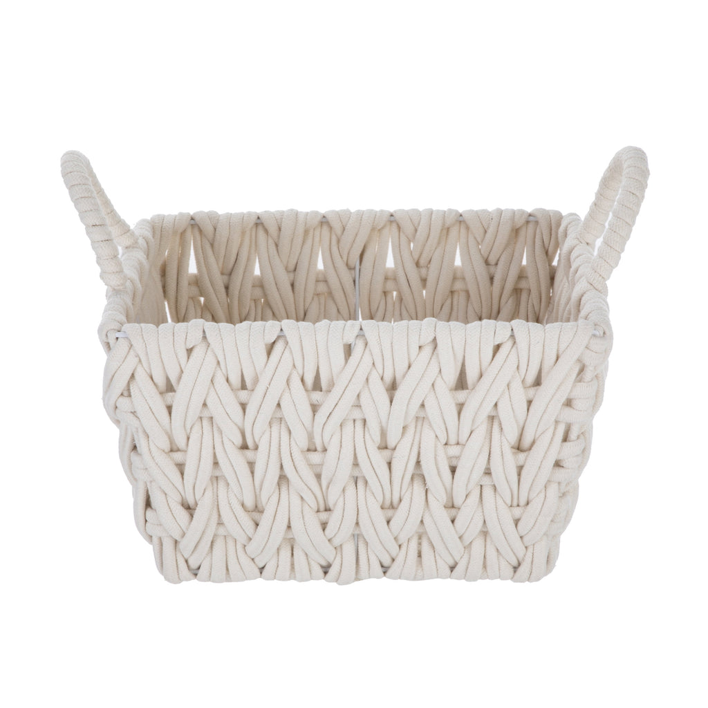 AVERO™ (2 pack) Medium White Woven Rope Decorative Storage Basket with Handles, 14.3 in x 11 in x 9 in - AVERO™