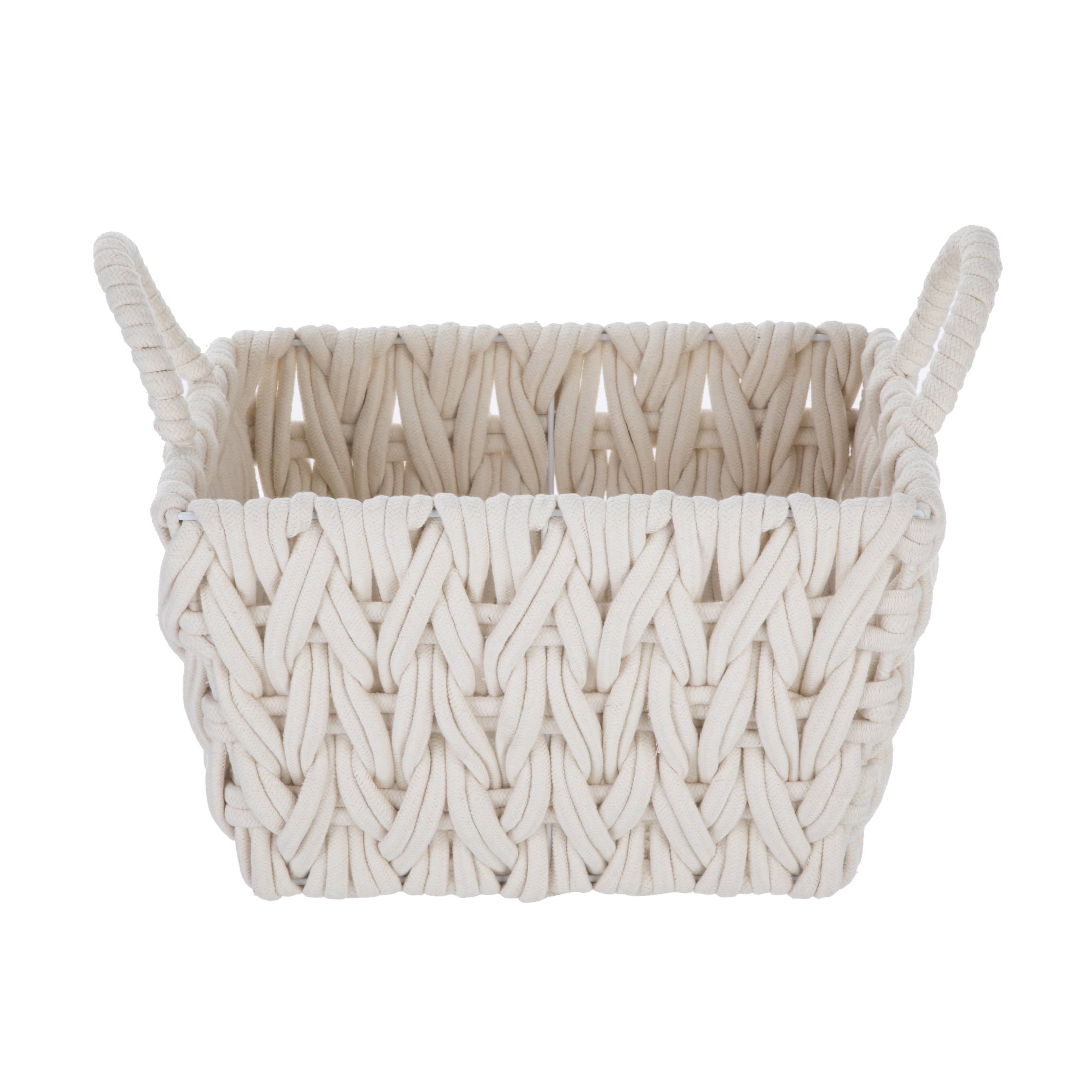 AVERO™ (2 pack) Medium White Woven Rope Decorative Storage Basket with Handles, 14.3 in x 11 in x 9 in - AVERO™