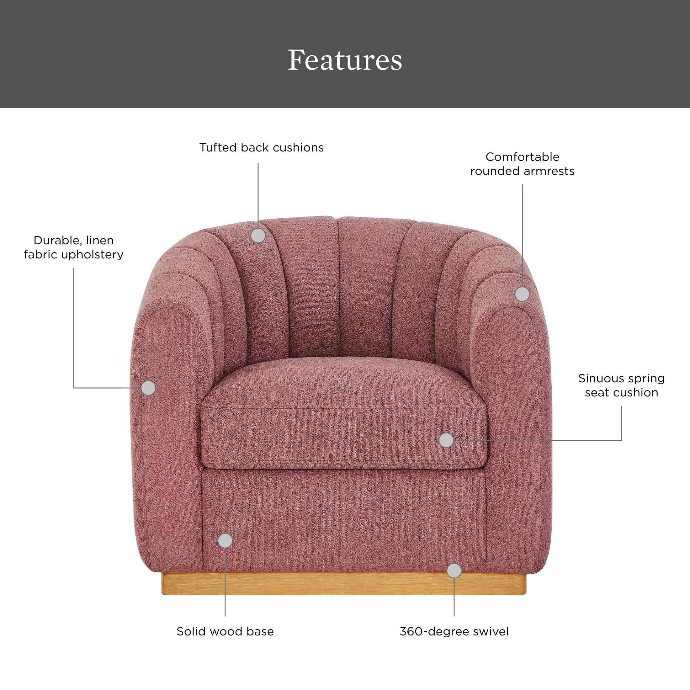AVERO™ Lillian Accent Swivel Chair, Rose Boucle - AVERO™