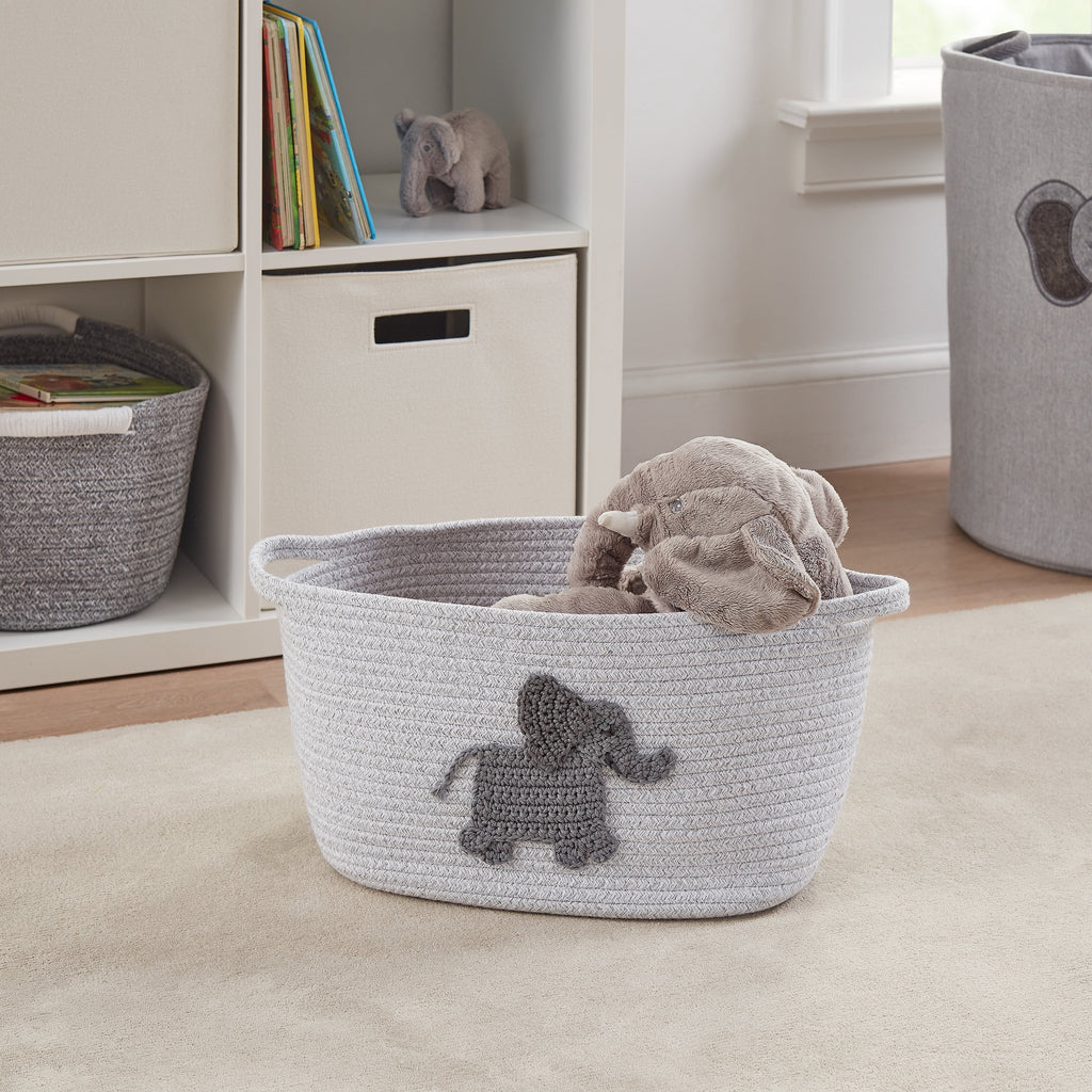 AVERO™ Cotton Rope Rectangle Tote Bin, Elephant Crochet - AVERO™