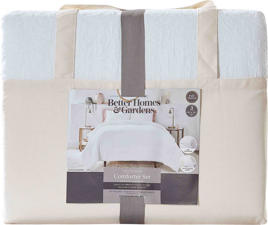 AVERO™ 3-Piece White Paisley Matelasse Comforter Set, Full/Queen - All-Season Bedding - AVERO™