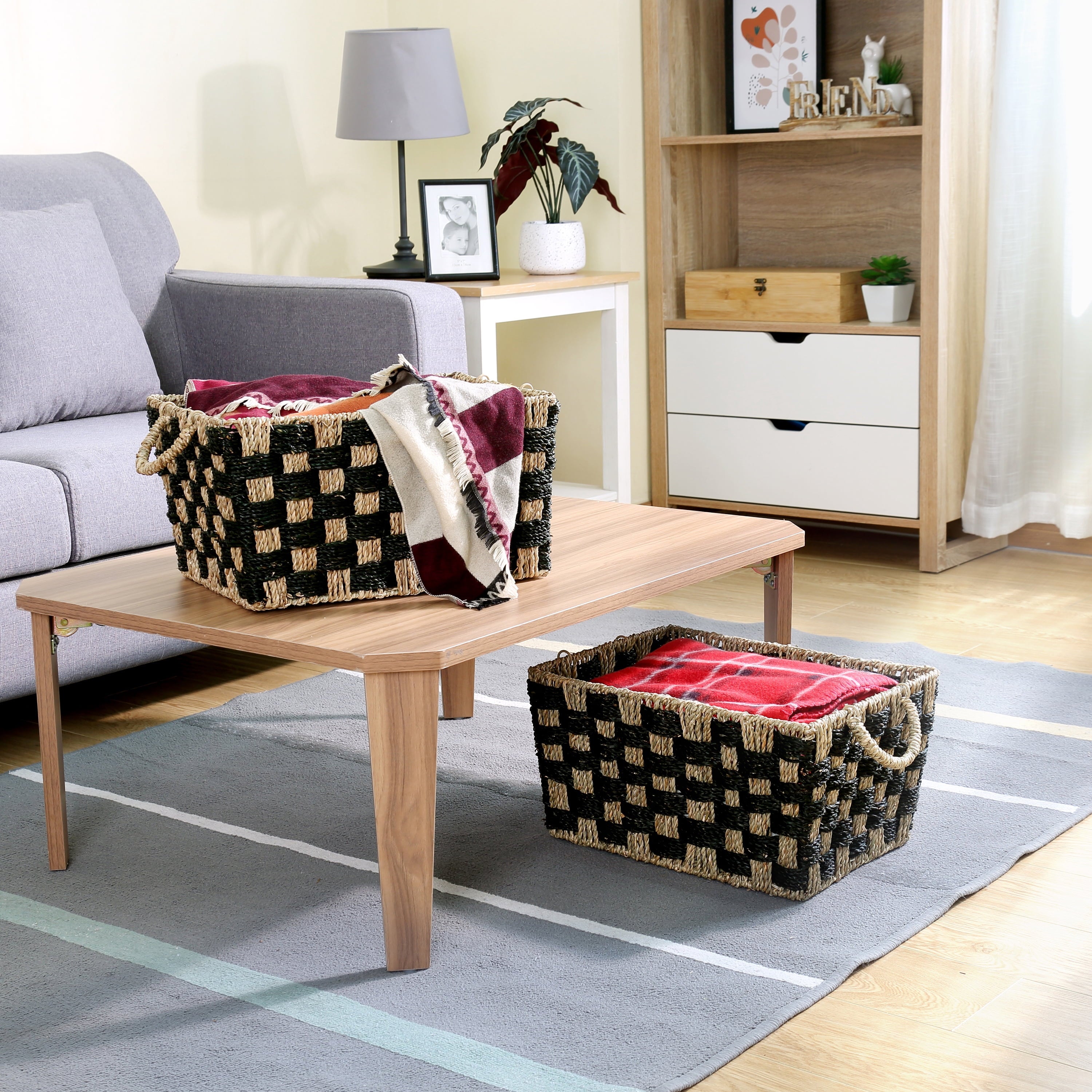 AVERO™ Large Rectangle Checkered Seagrass Storage Basket with Handles, 2 Pack - AVERO™