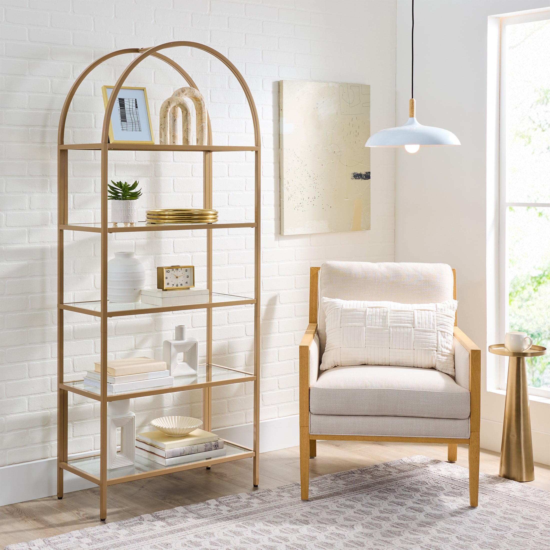 AVERO™ Nola Arch Bookcase, Gold Finish - AVERO™