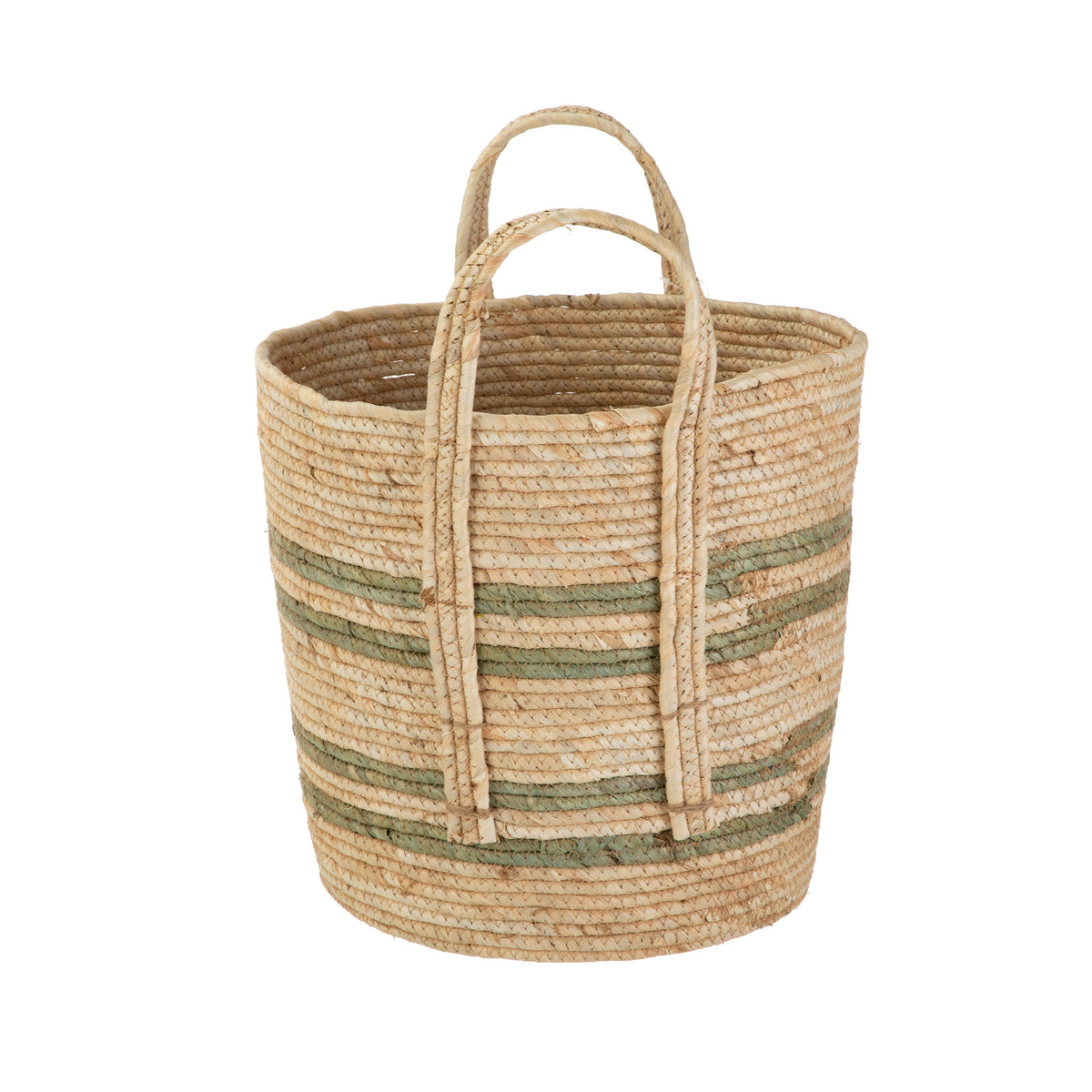 AVERO™ Natural Maize Colored Stripe Basket, Green, Large - AVERO™
