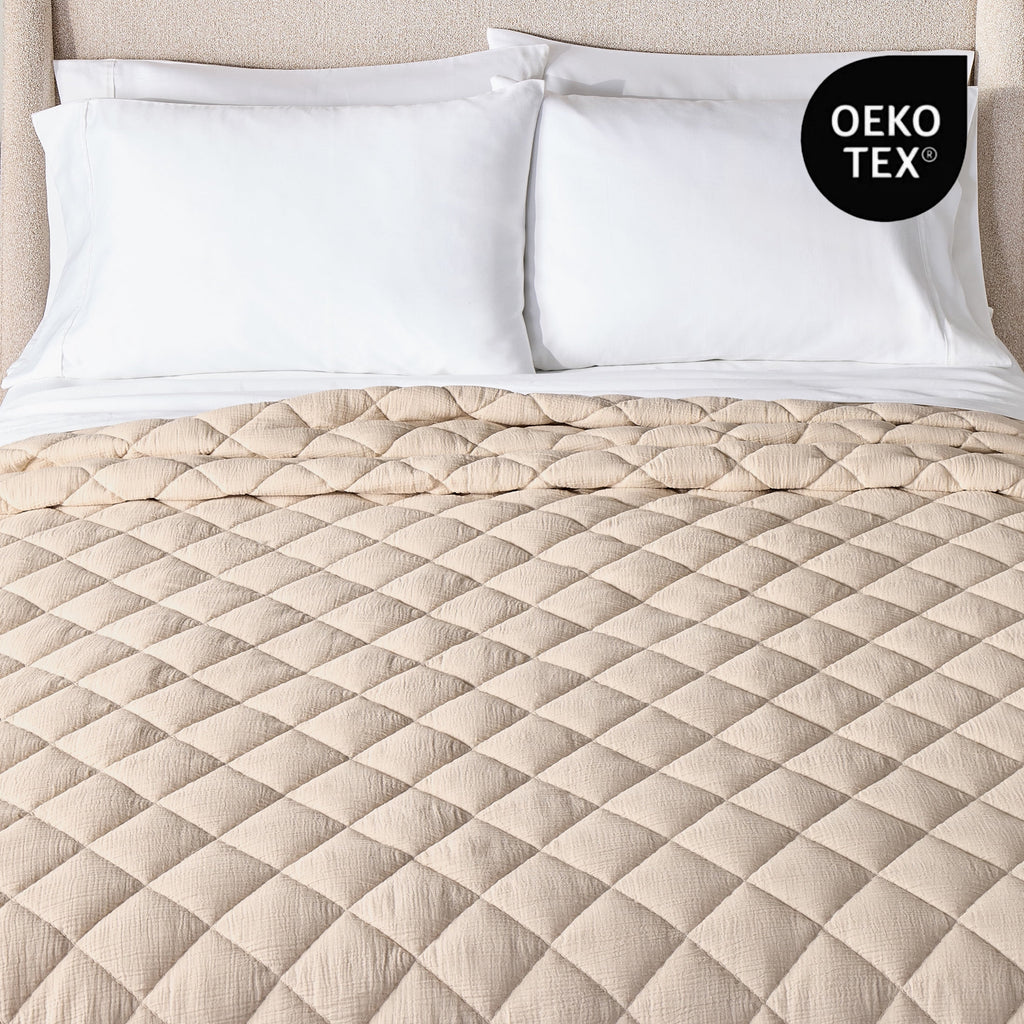 AVERO™ Papyrus Beige Diamond Cotton Gauze Quilt, King - Breathable Cotton Bedding - AVERO™