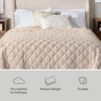 AVERO™ Papyrus Beige Diamond Cotton Gauze Quilt, King - Breathable Cotton Bedding - AVERO™