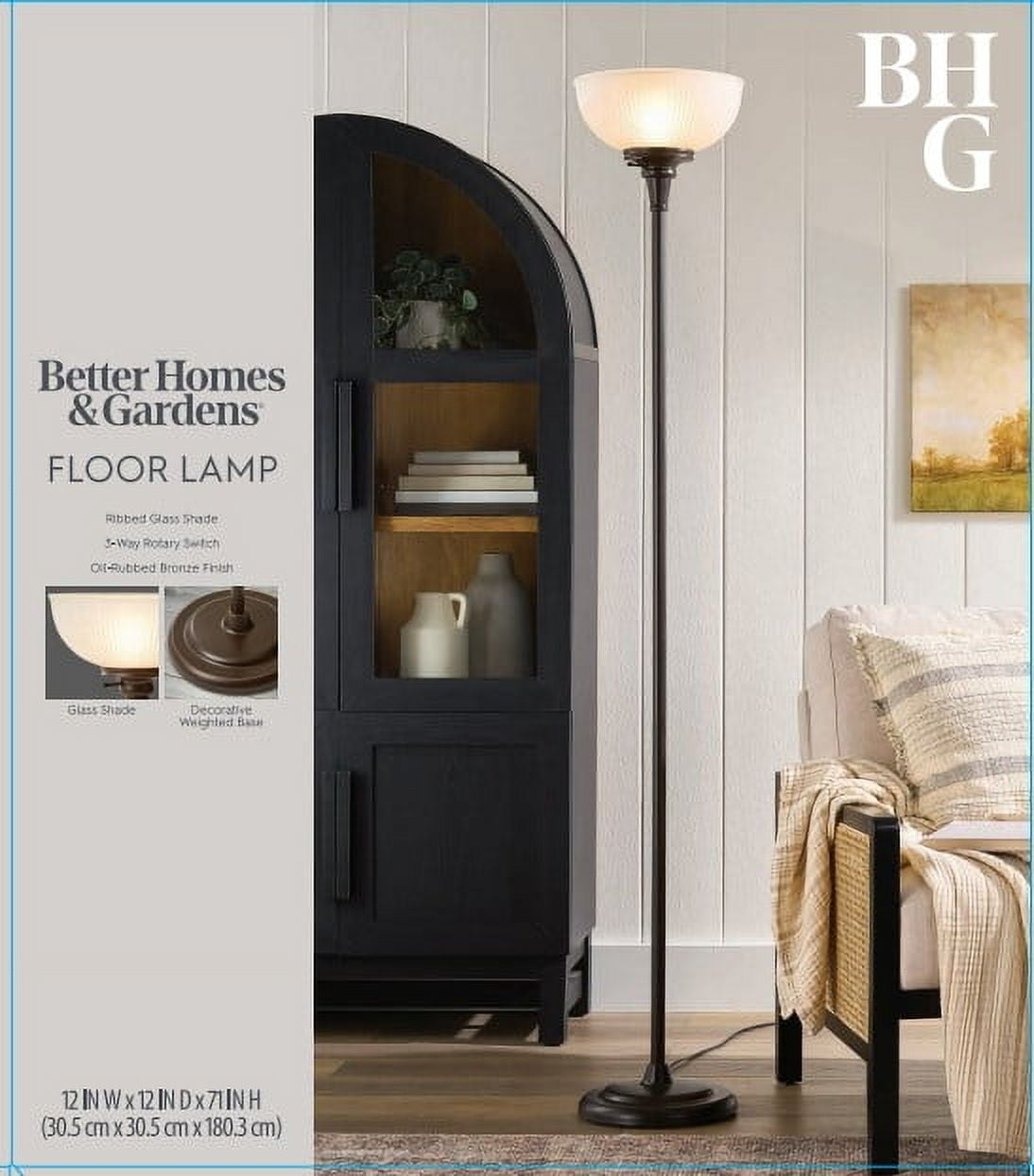 AVERO™ 71" New Ribbed Frosted Glass Oil Rubbed Bronze Floor Lamp, Modern Styling - AVERO™