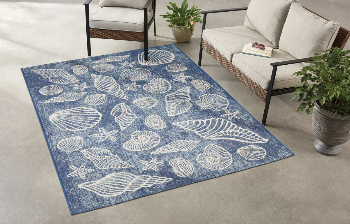AVERO™ 5' x 7' Blue Seashell Outdoor Rug - AVERO™
