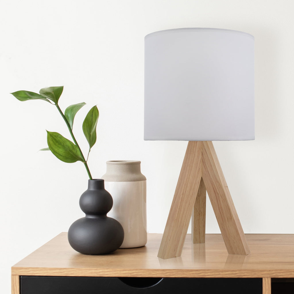 AVERO™ (2 pack) Tripod Table Lamp with Oak Finish and White Shade, 16.75 in H, One Size - AVERO™