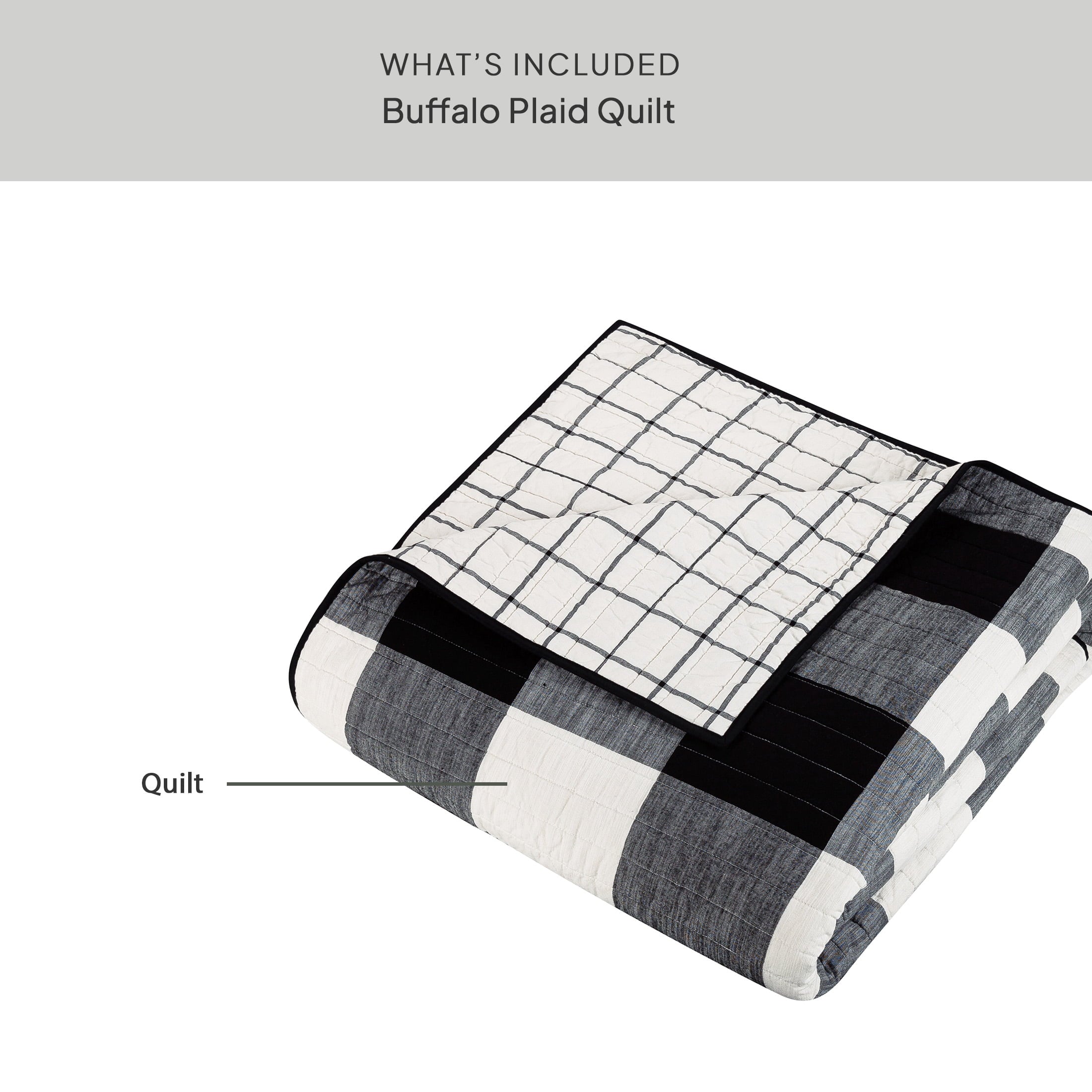 AVERO™ Buffalo Plaid Cotton Quilt, King, Black & White Bedding - AVERO™