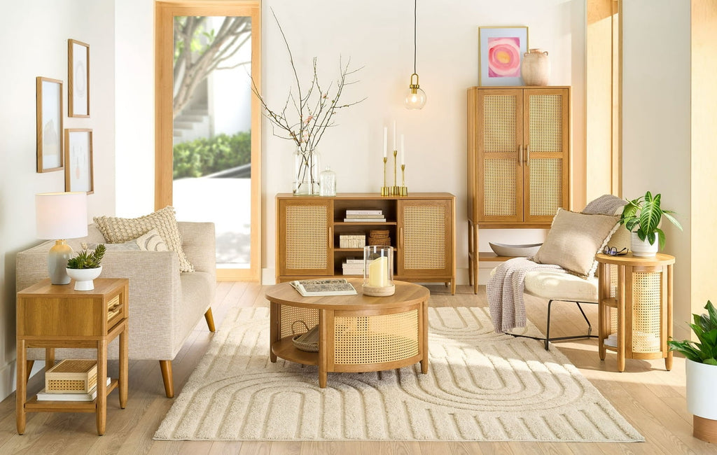 AVERO™ Springwood Caning Storage Accent Cabinet, Light Honey Finish - AVERO™