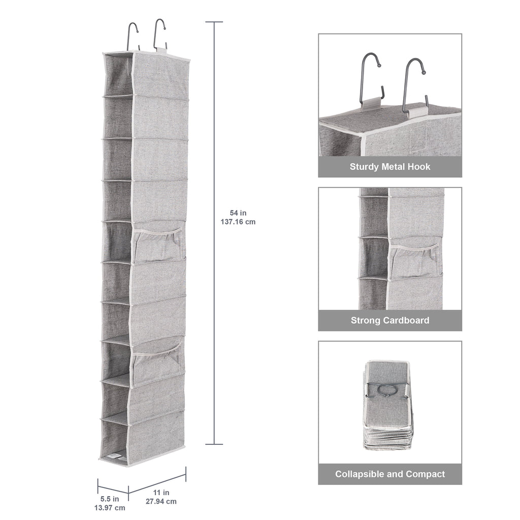 AVERO™ (2 pack) Gray 10-Shelf Hanging Closet Organizer with Side Pockets - AVERO™
