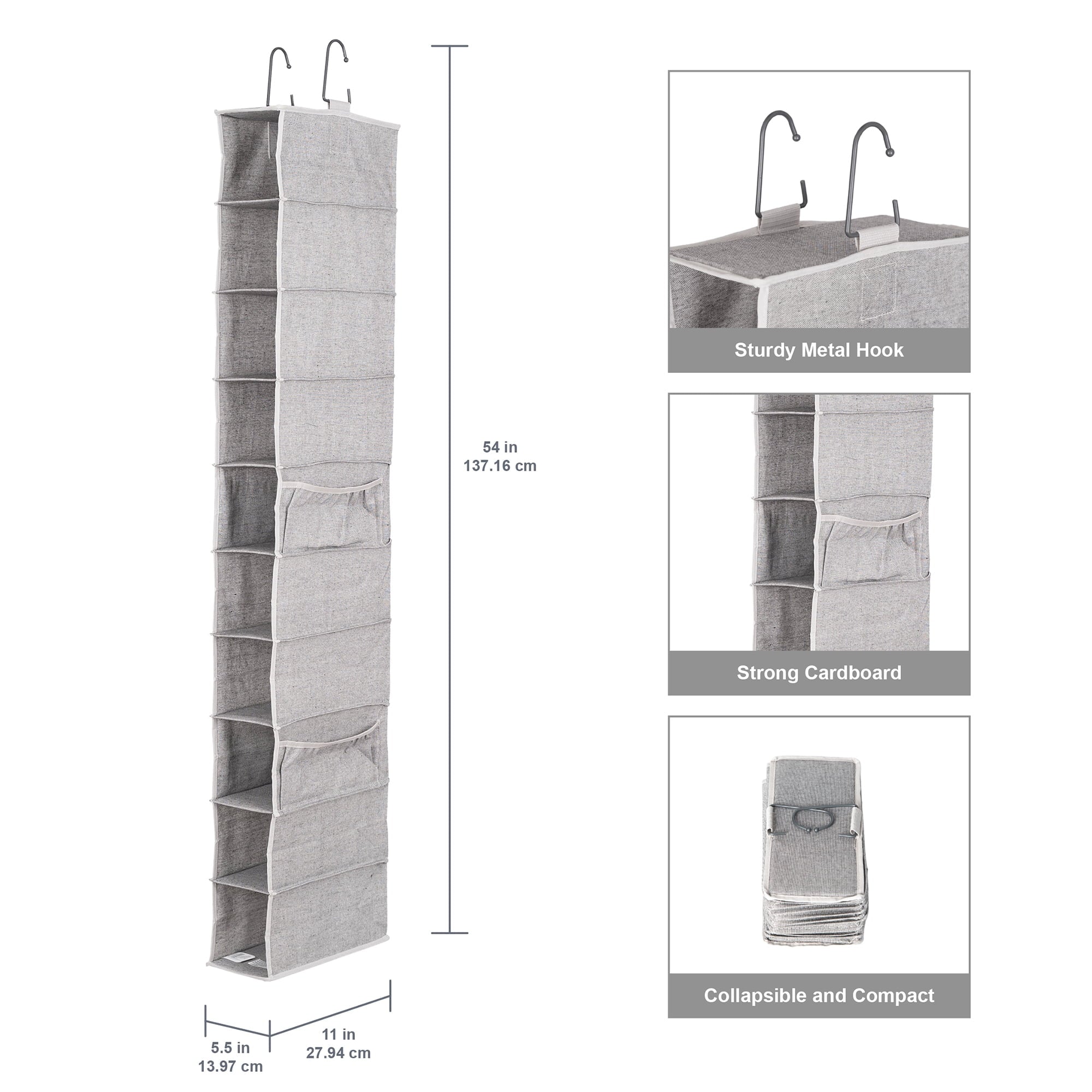 AVERO™ (2 pack) Gray 10-Shelf Hanging Closet Organizer with Side Pockets - AVERO™