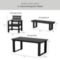 AVERO™ Ezra 6-Piece Outdoor HDPE Dining Set with Bench, Black - AVERO™