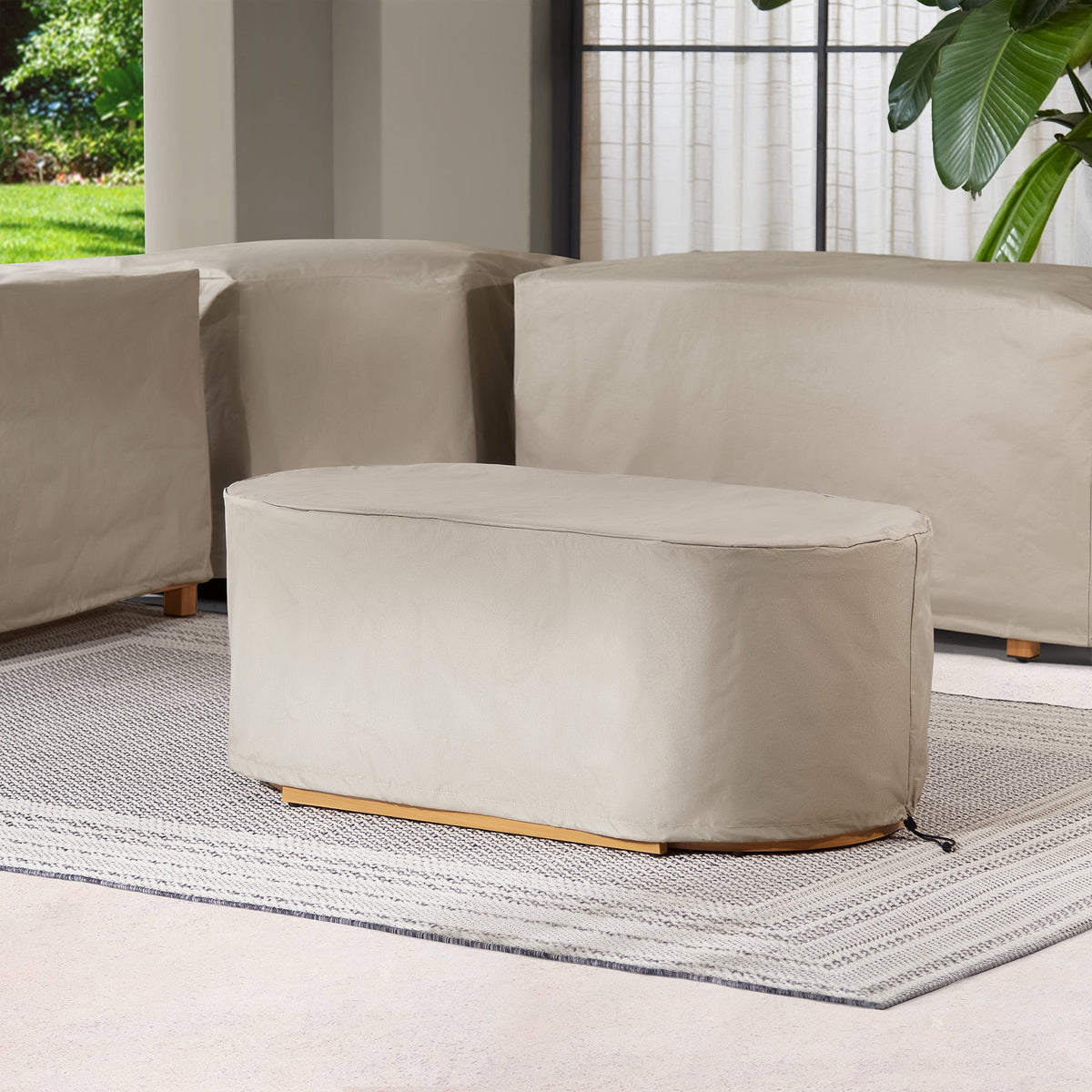 AVERO™ Juliet Outdoor Coffee Table with 2 Ottomans and Patio Cover, Beige - AVERO™