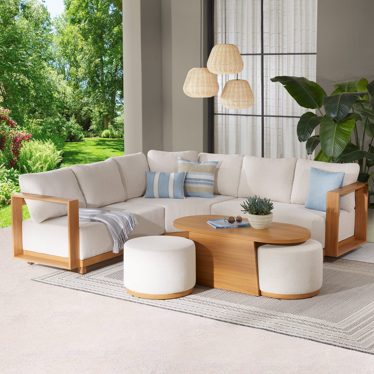 AVERO™ Juliet Outdoor Coffee Table with 2 Ottomans and Patio Cover, Beige - AVERO™