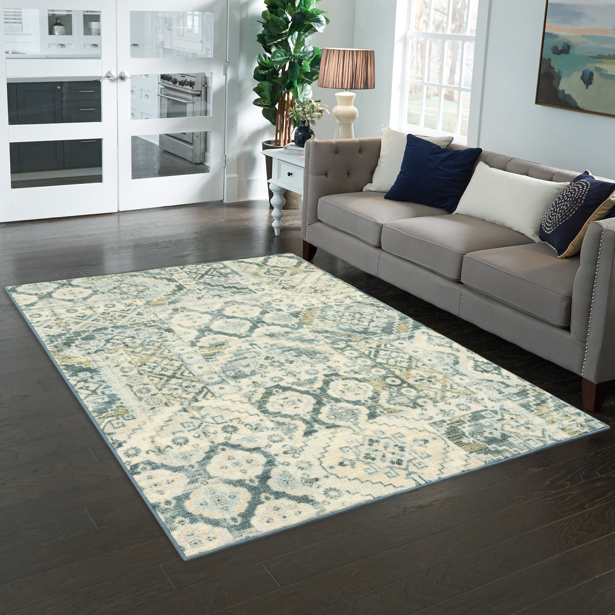AVERO™ Patchwork Loop Print Blue Green Indoor Area Rug, 5' x 7' - AVERO™