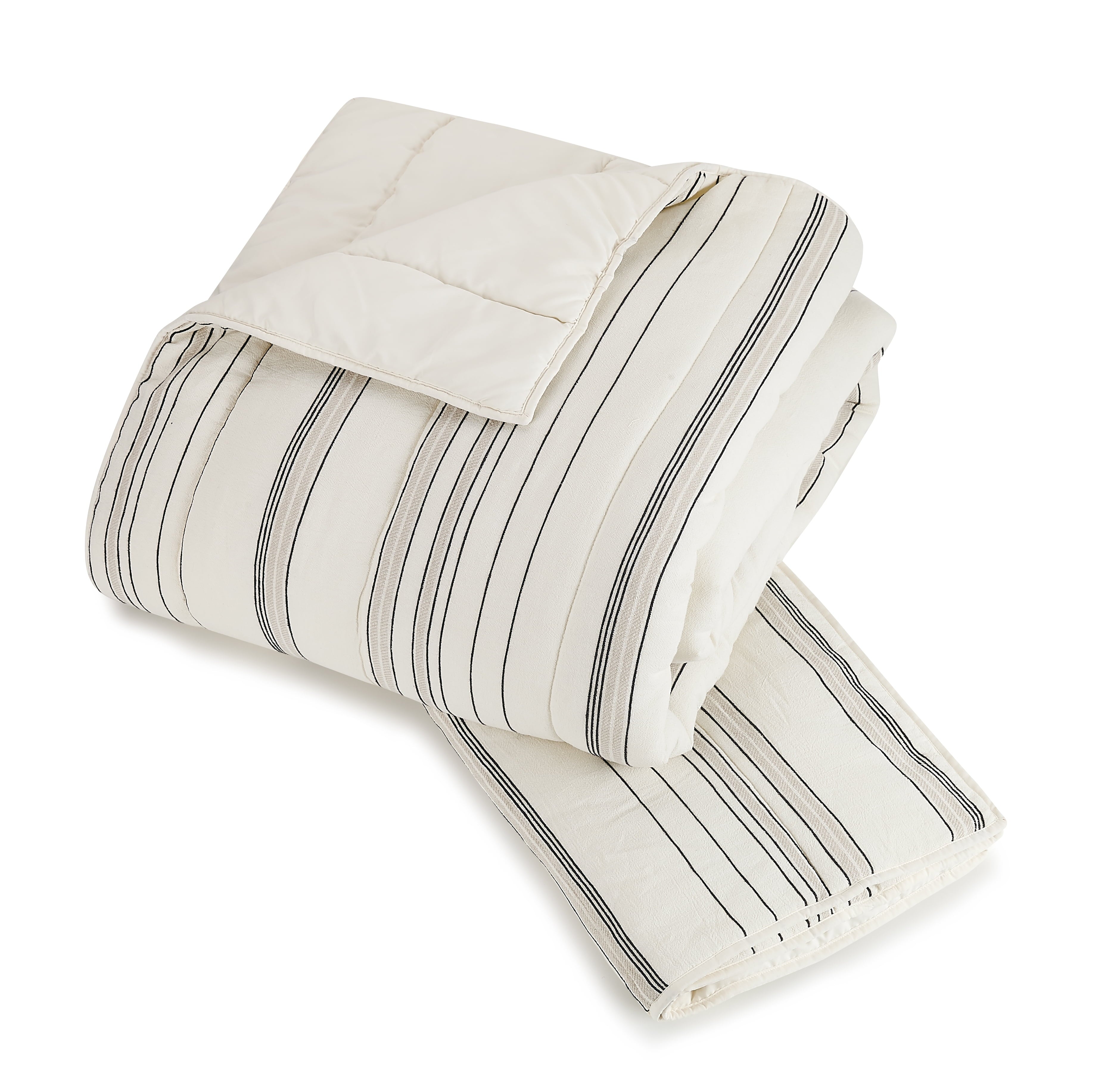 AVERO™ Ticking Stripe Cotton Quilt, Off-White, Full/Queen, All Ages - AVERO™